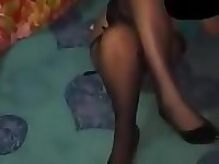 Indian Bengali Wife Jeanette relaxing in stockings