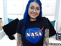 Blue Haired Babe Playing Her Tasty Pussy