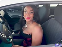 Beautiful thick ebony MILF fucks an eager young man at home