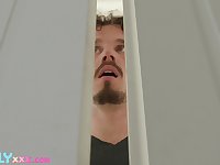 Bedroom sex in the morning after catching his stepsister masturbating
