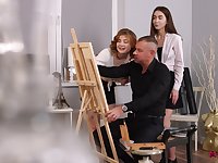 Dashing girls share their professor for nothing but sex