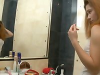 Sweet girl Kisa is playing with pussy in the bathroom