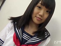 Asian honey, Natsuno Himawari is wearing her college uniform while getting smashed and fellating prick