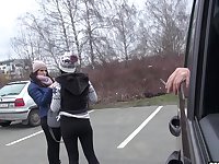 Skinny amateur bella berneta gives head and rides a dick in the car