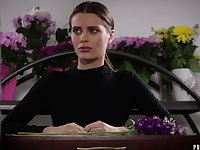 Sensual brunette seems more than pleased to fuck with her late hubbys best friend