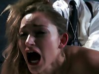 A hot chick is getting fucked roughly in the interrogation room
