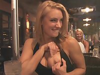 Anne is a blonde beauty who reveals her big boobs in public.