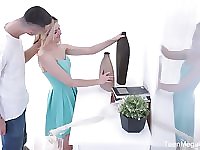 Beautiful blond teen Cornelia swallows hard sick and gets her anus nailed for the first time